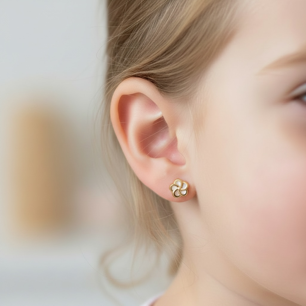 Golden Petal Mother of Pearl Baby Earrings