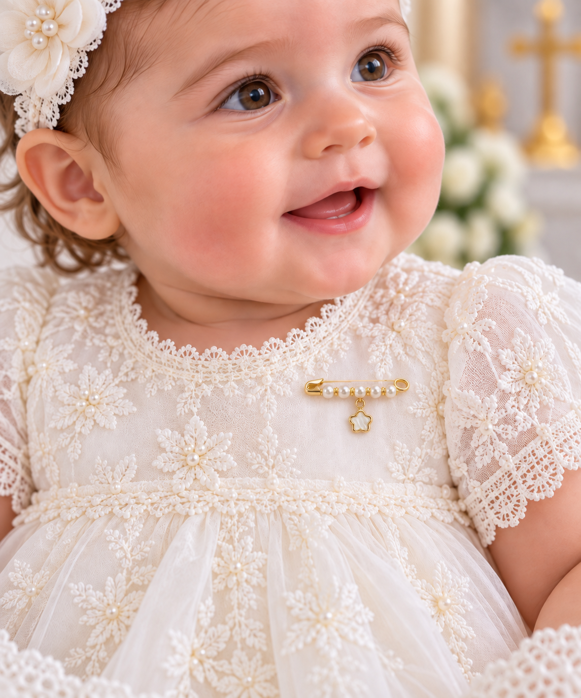 Mini Mother of Pearl Flower on Pearl Baby Pin
