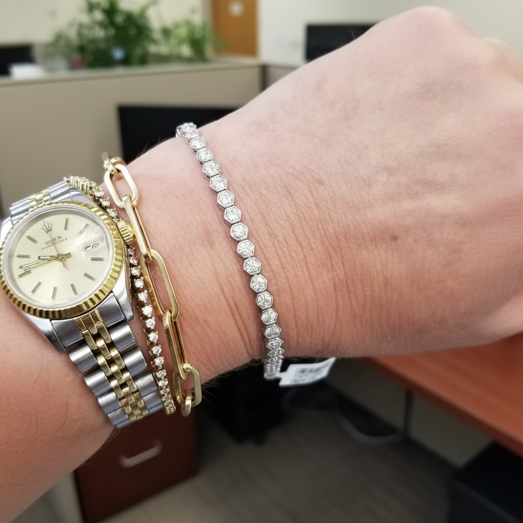 14K Gold Hexagon Pavé Natural Diamond Tennis Bracelet – 1.20 CT