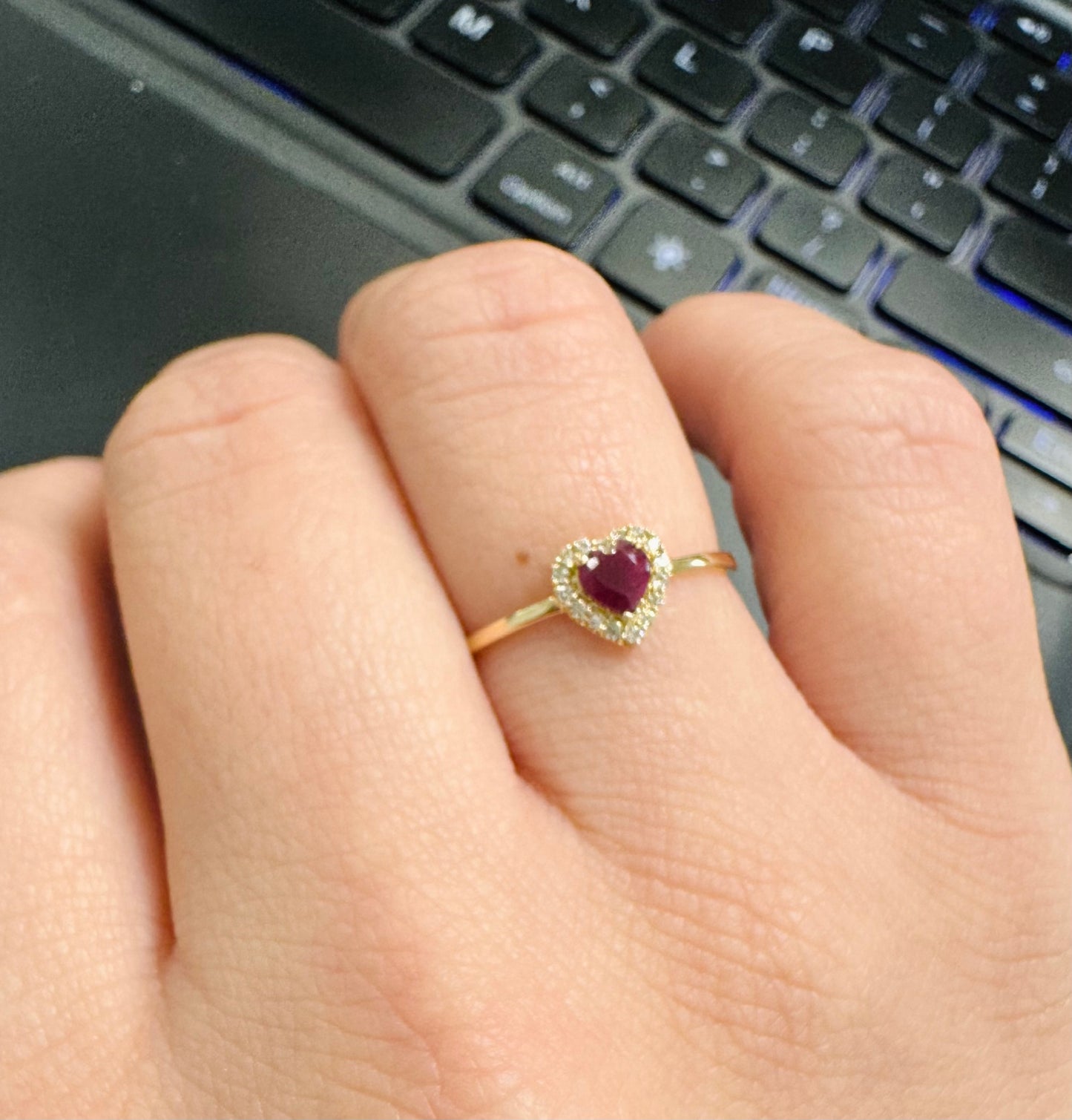 Color Stone and Diamond Heart Ring