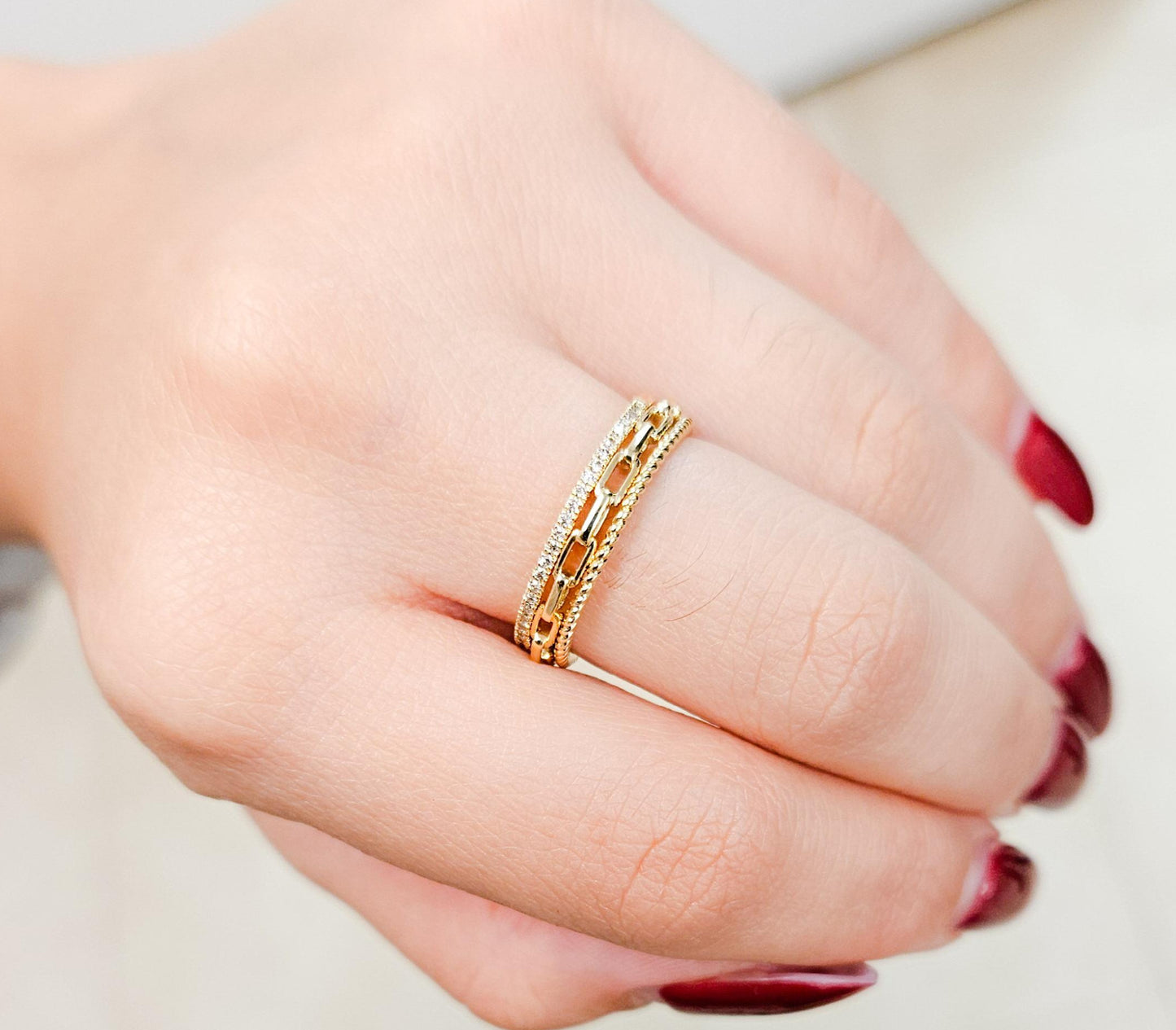 Rope and Chain Ring with Diamonds