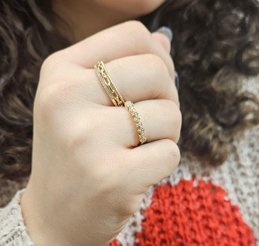 Three-in-one Rope Chain Diamond Band Ring