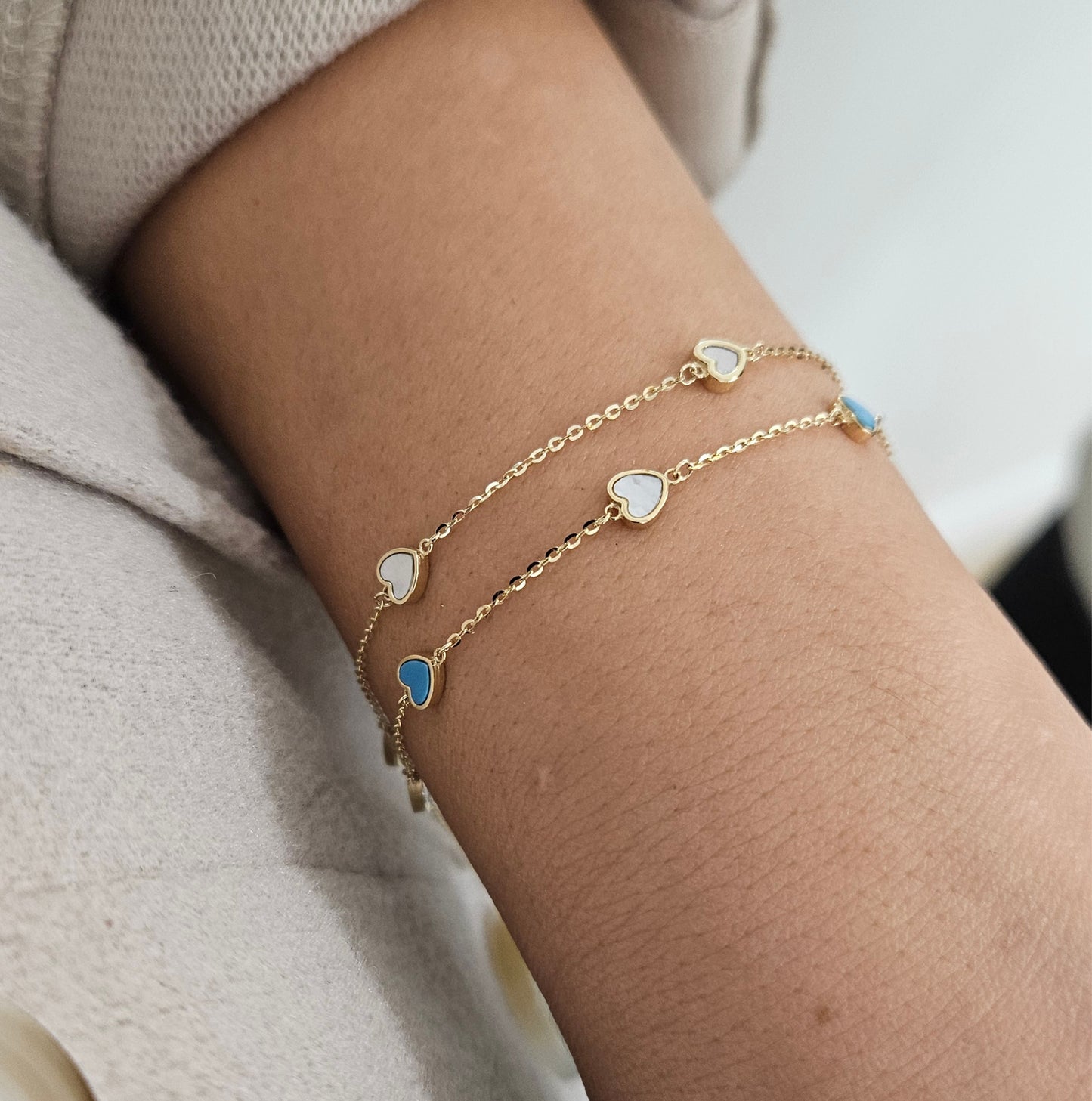 Hearts with Pearl & Turquoise Bracelet