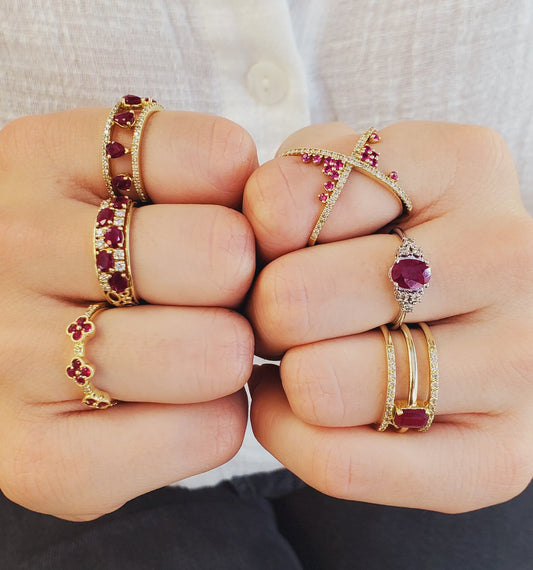 Diamond Criss-Cross Ring with Color Stone
