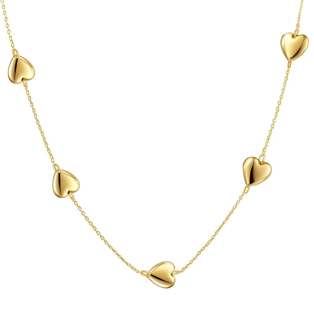 Multi Puffed Heart Station Necklace