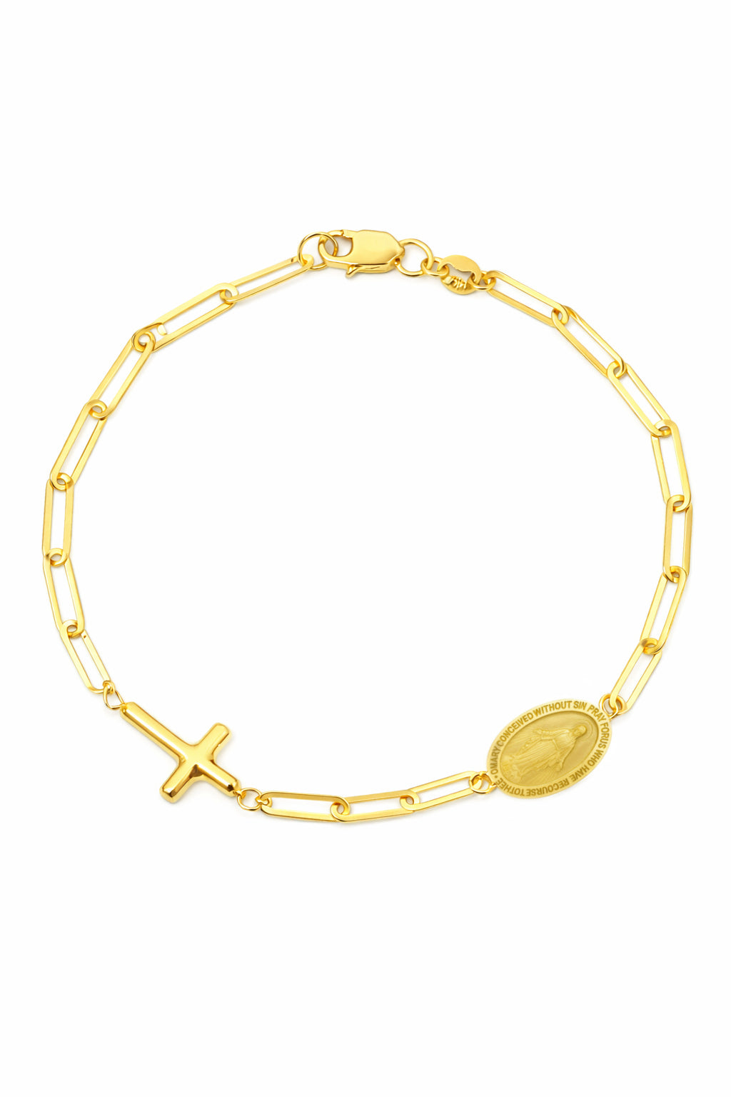 Miraculous Medal And Cross Paperclip Bracelet
