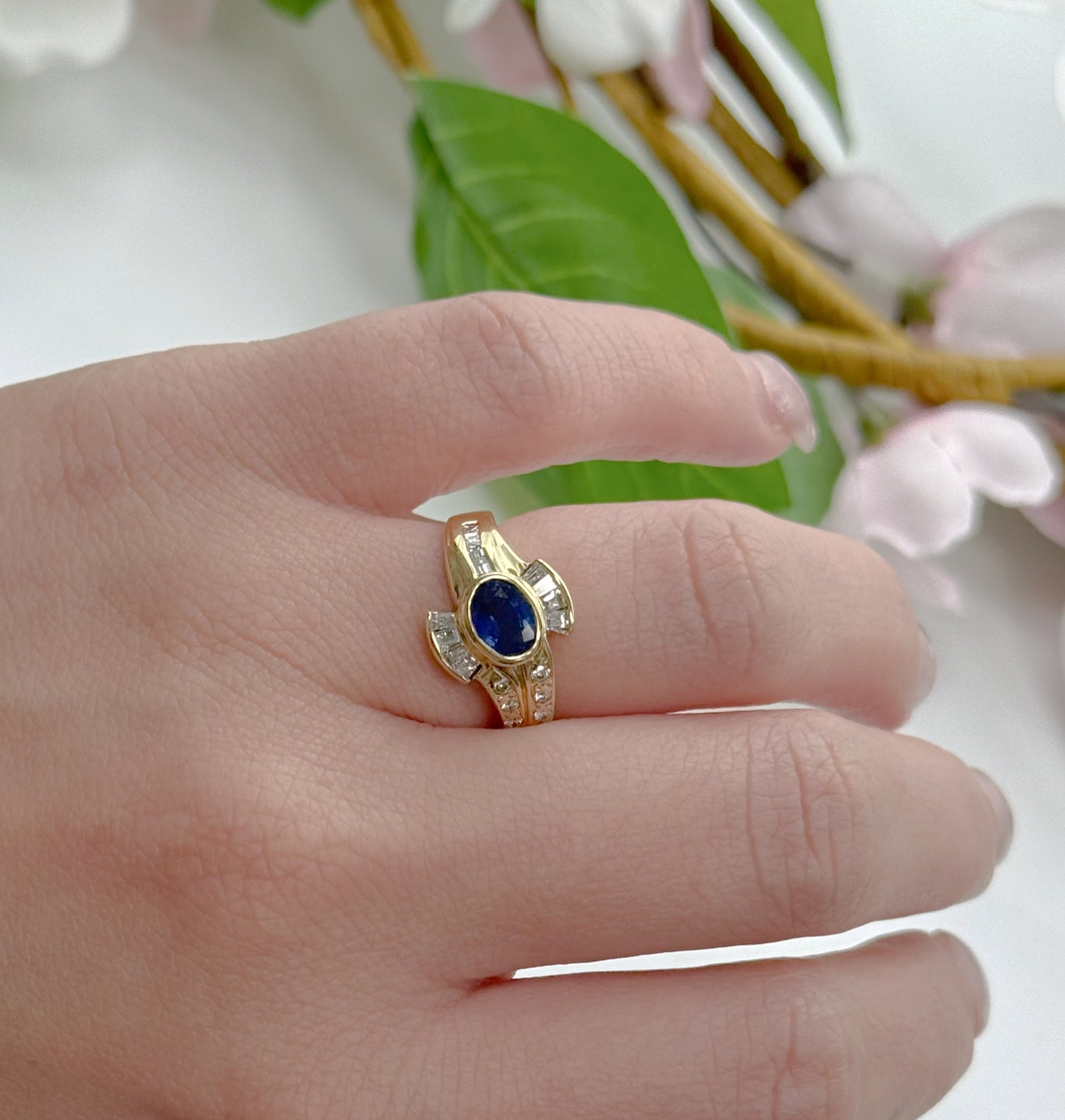 14K Yellow Gold Blue Sapphire & Diamond Peacock Ring