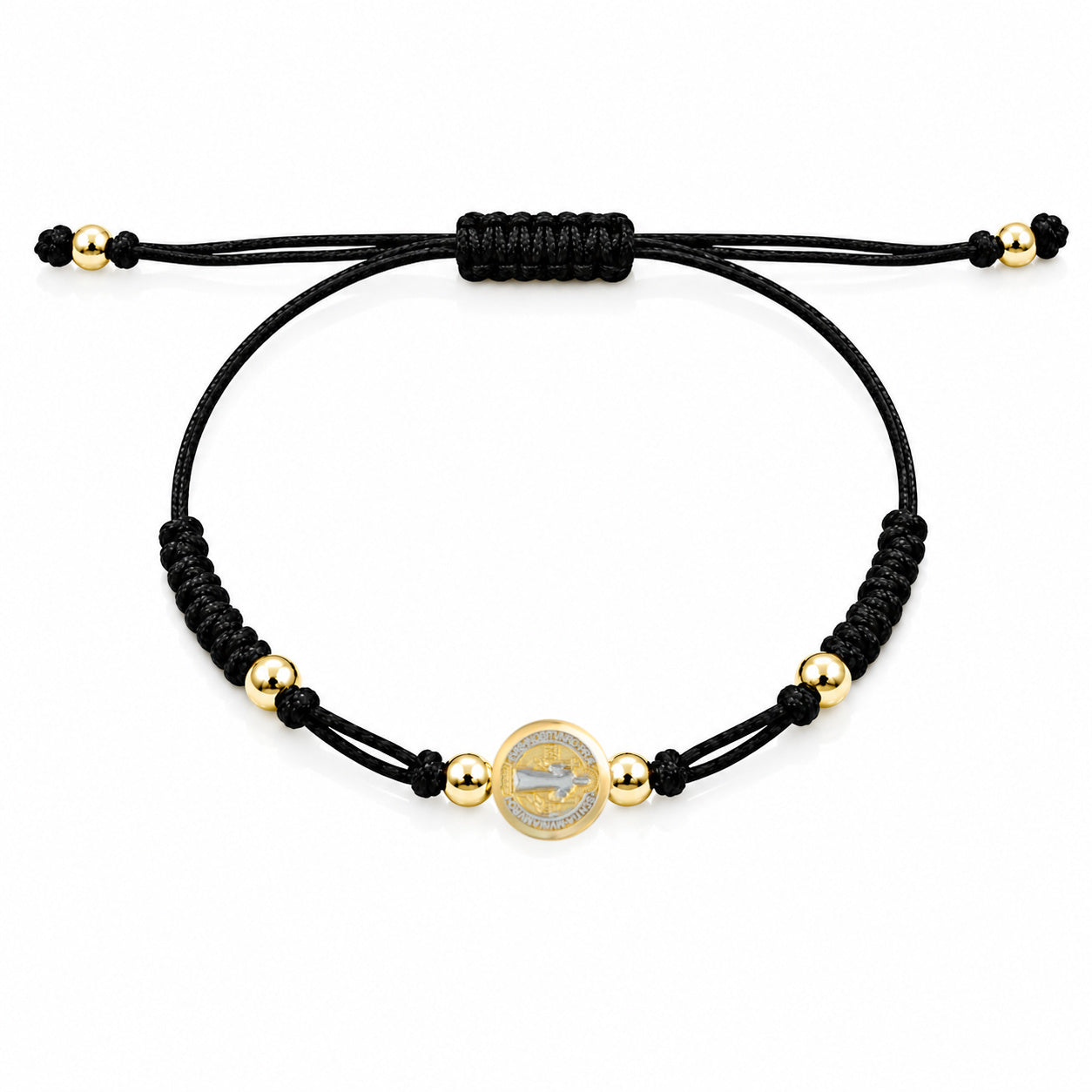 Two Tone Gold Miniature St Benedict Medal Macrame Bracelet