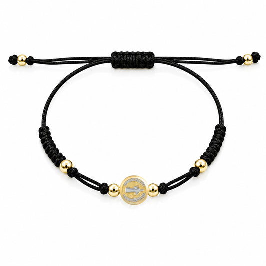 Two Tone Gold Miniature St Benedict Medal Macrame Bracelet
