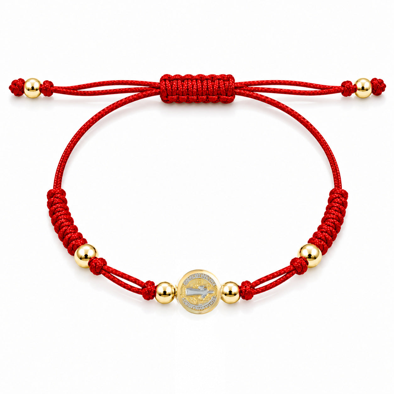 Two Tone Gold Miniature St Benedict Medal Macrame Bracelet