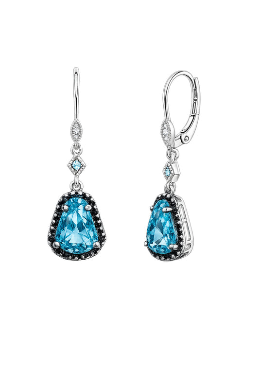 Black Diamond and Blue Topaz Earrings