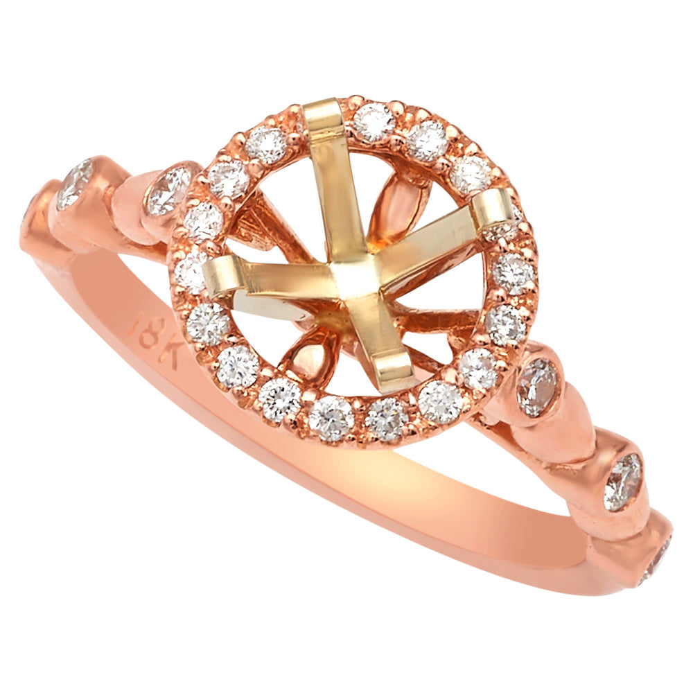 18 Karat Rose Gold Diamond Halo Semi-Mount Engagement Ring