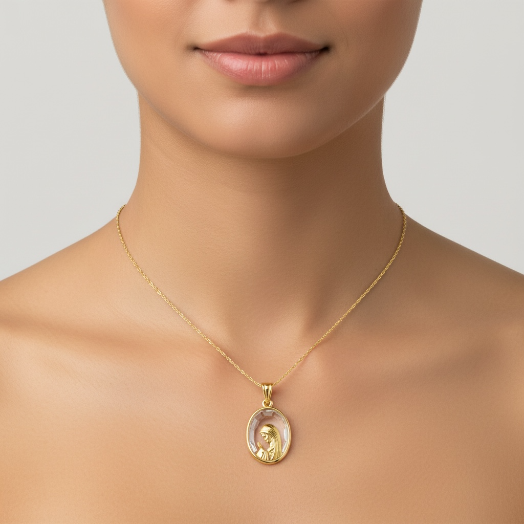 Austrian Crystal Praying Virgen Mary Medal