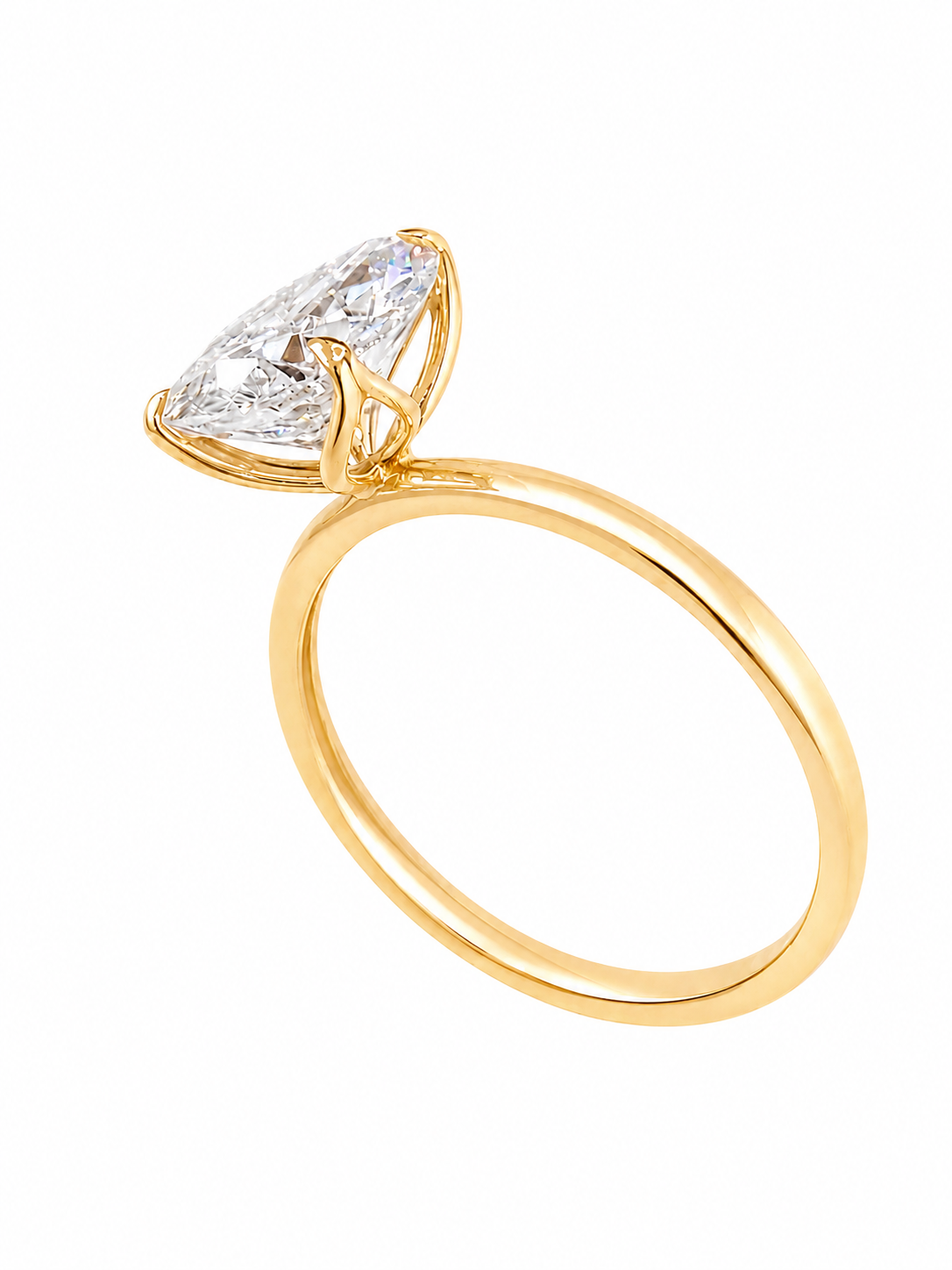 14K Yellow Gold 2 CT Lab Grown Pear Diamond Tulip Prong Solitaire Ring