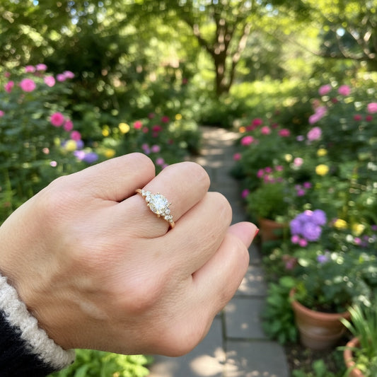 14K Yellow Gold Freeform Diamond Cluster Engagement Ring Setting