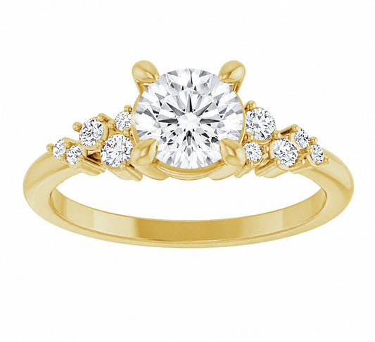 14K Yellow Gold Freeform Diamond Cluster Engagement Ring Setting
