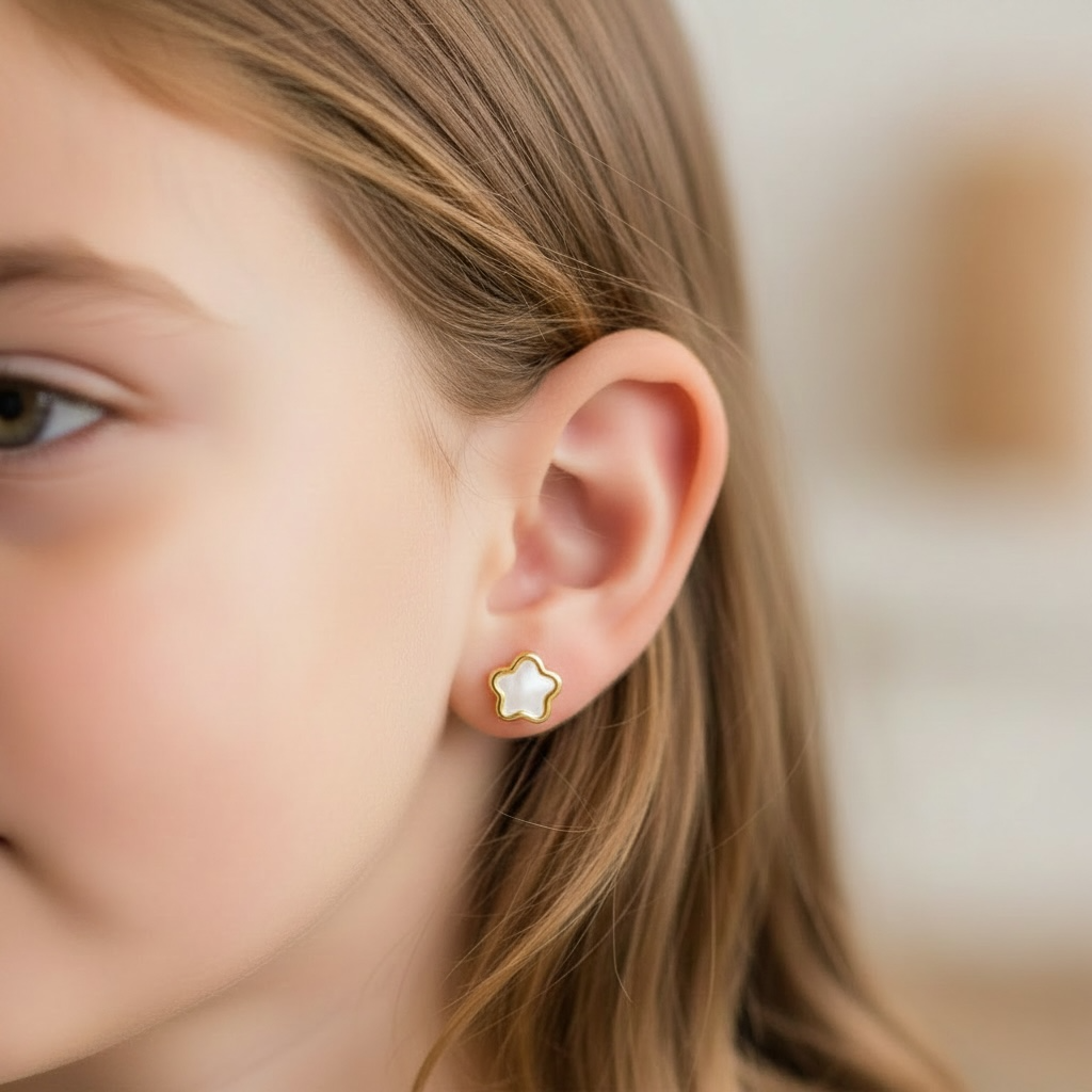 Mother of Pearl Flower Earrings 7mm