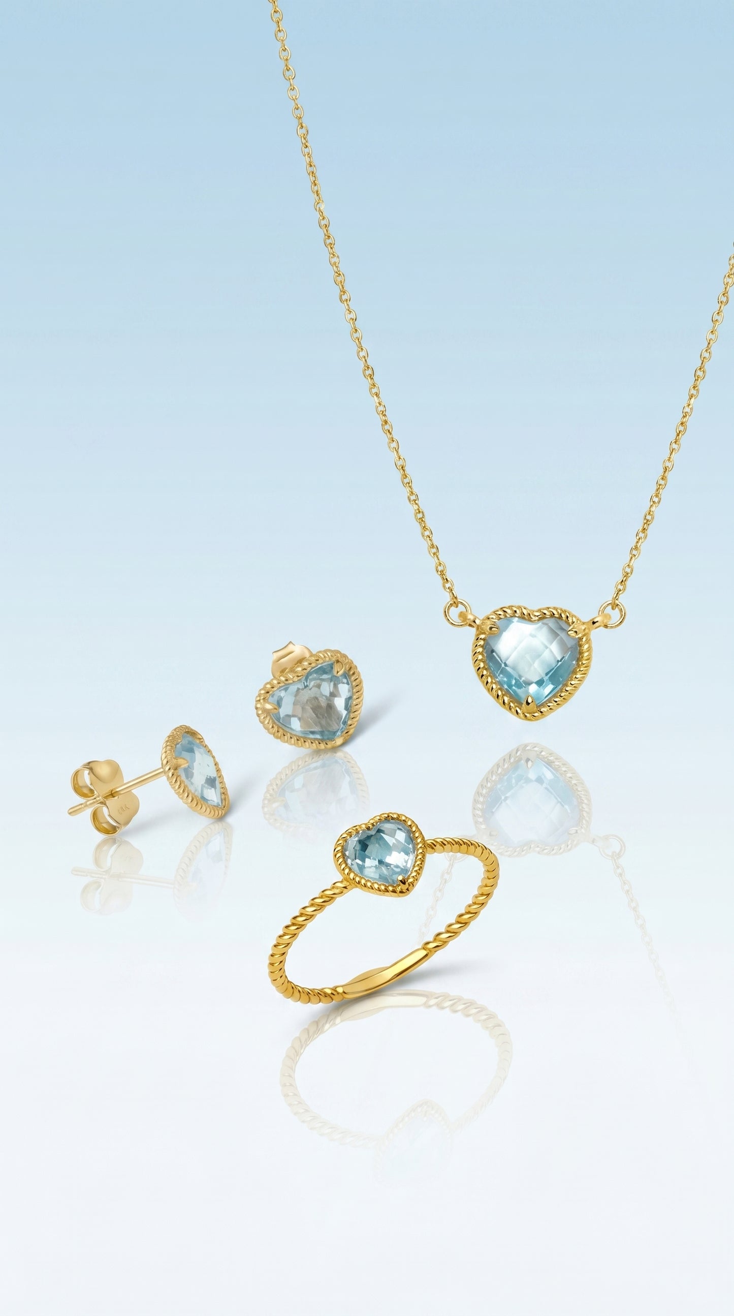 Heart Blue Topaz Rope Halo Jewelry Set