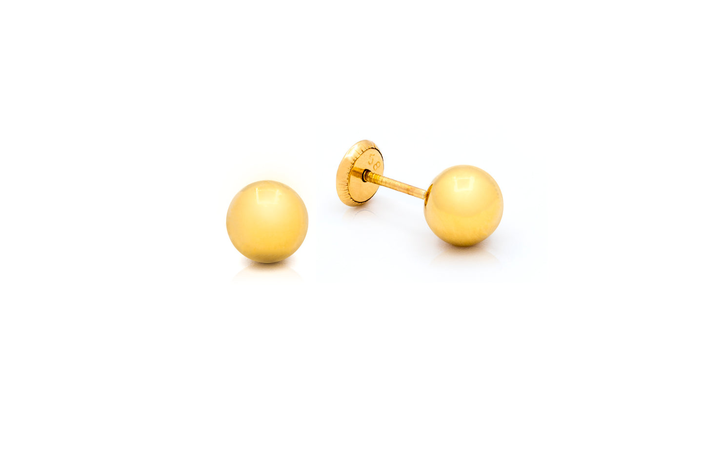 A pair of 5mm full ball earrings in 14k yellow gold for babies.