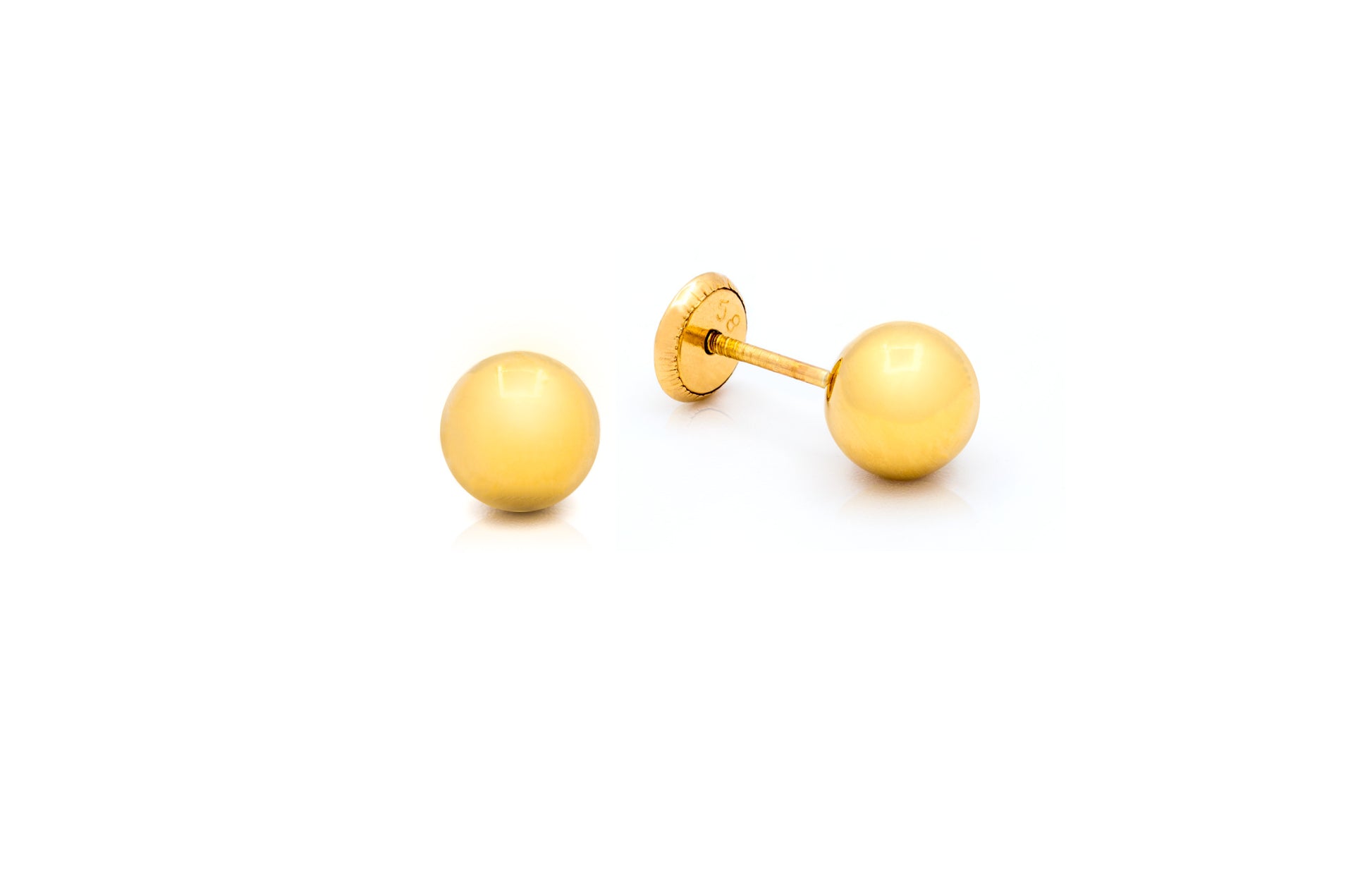 A pair of 5mm full ball earrings in 14k yellow gold for babies.