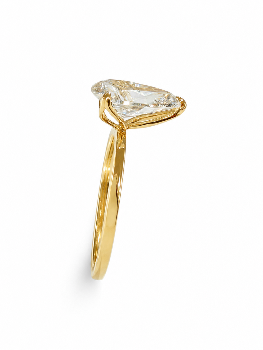 14K Yellow Gold 2 CT Lab Grown Pear Diamond Tulip Prong Solitaire Ring