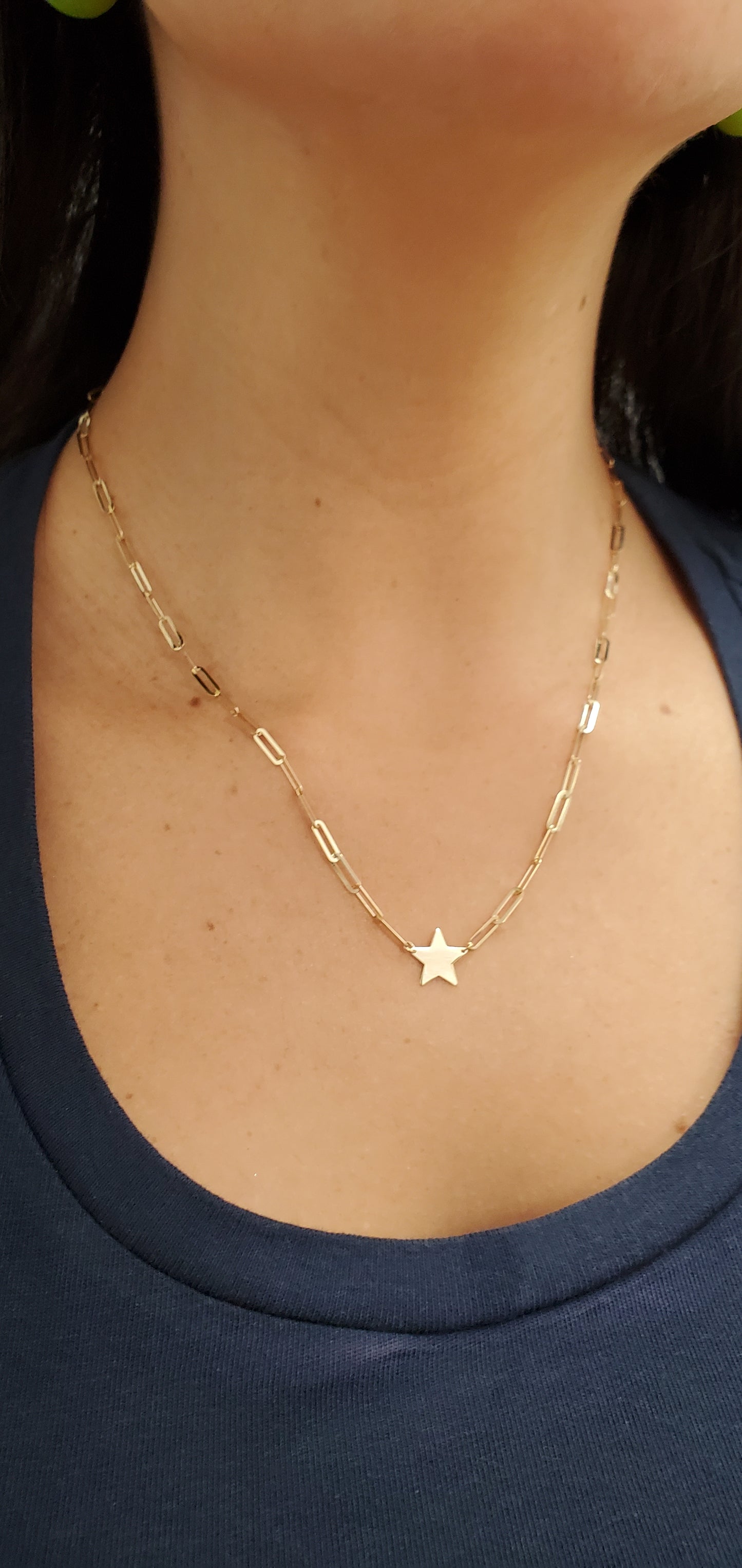Star Paper Clip Necklace 14K Yellow Gold