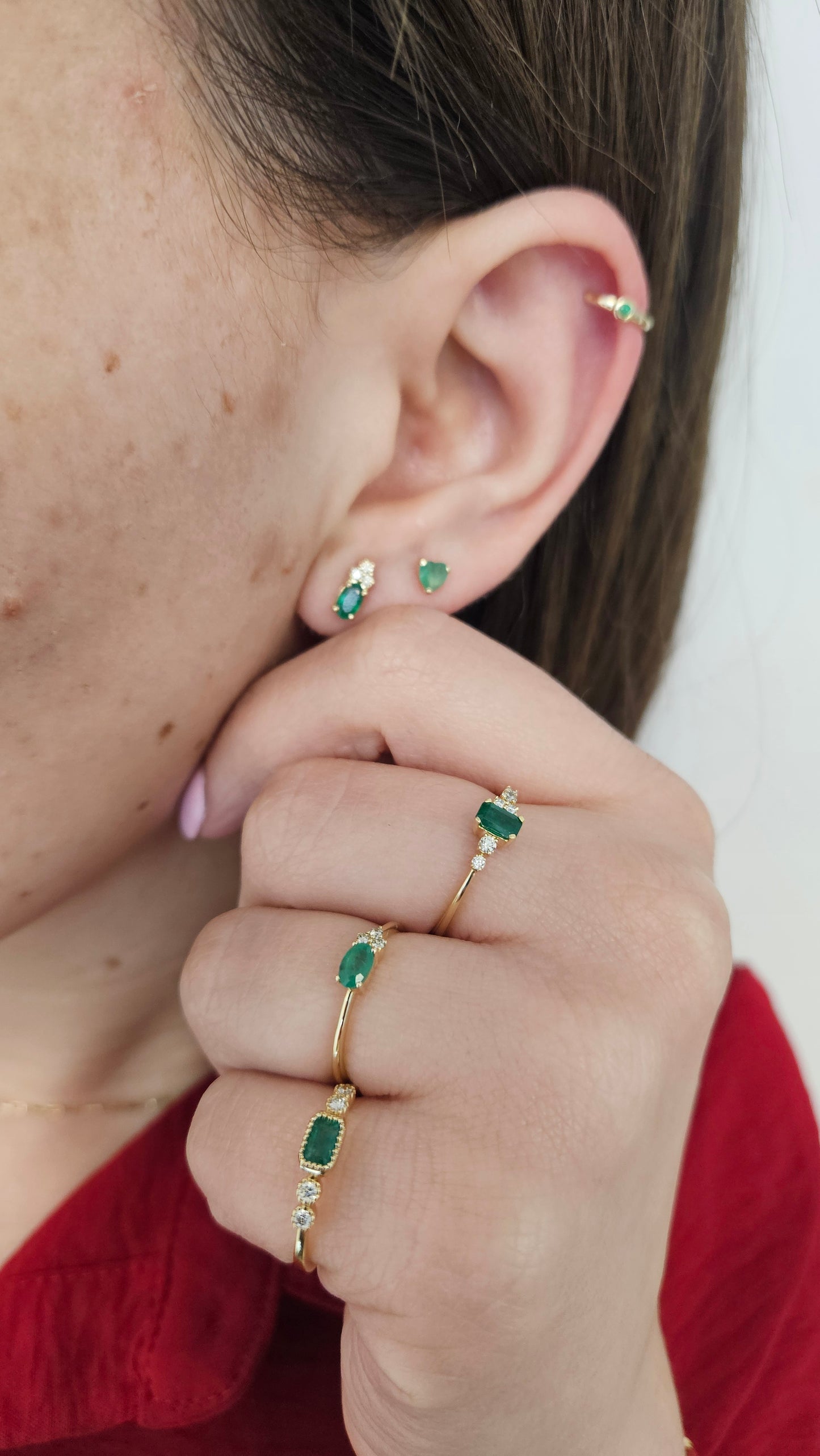 Emerald Cut Precious Gem Diamond Rings 14K Gold