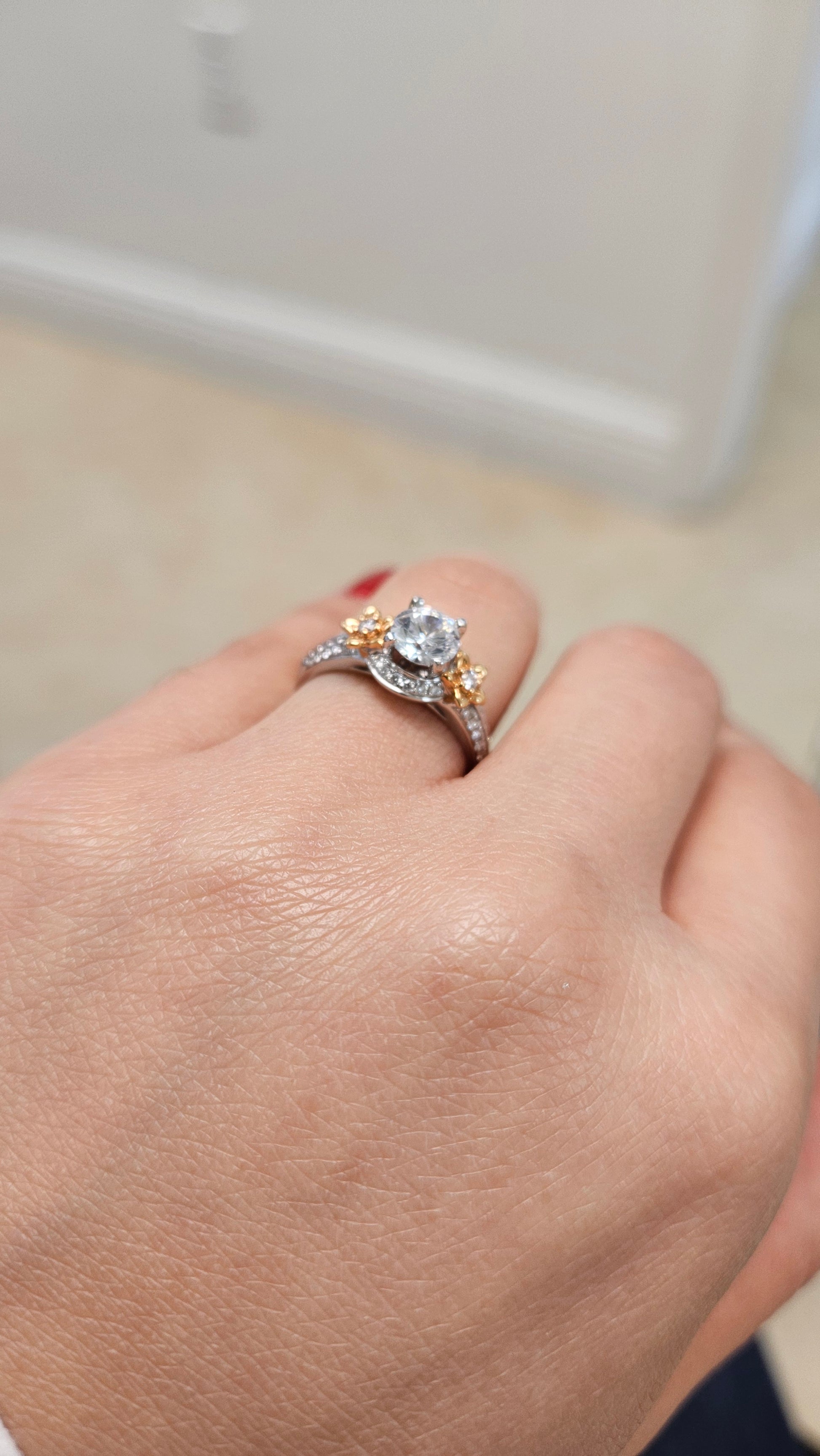 Secret Garden Pink Daisies Diamond Engagement Ring 18K White