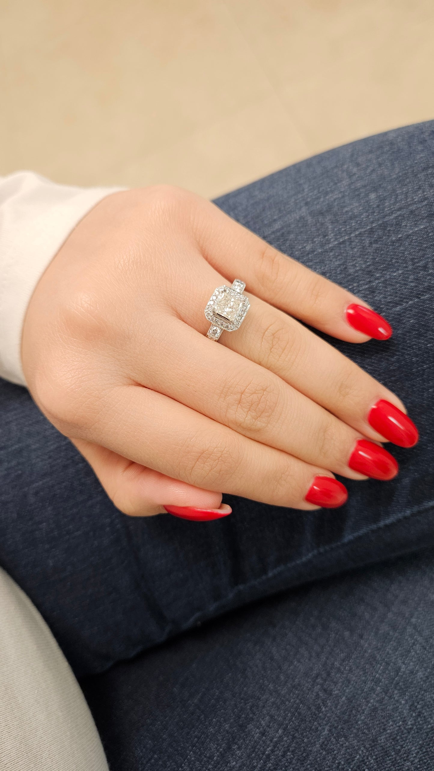 Princess Cut Diamond Vintage Style Halo Engagement Ring