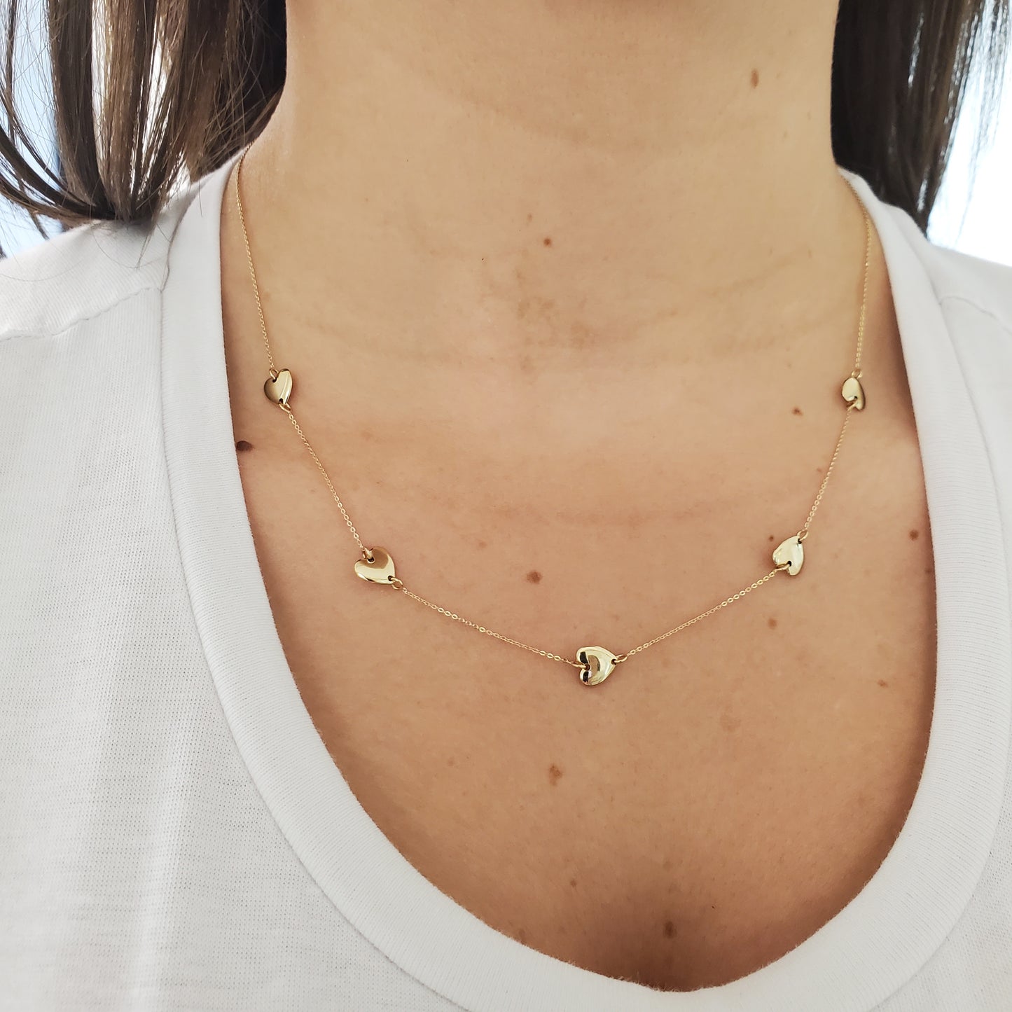 Multi Puffed Heart Station Necklace