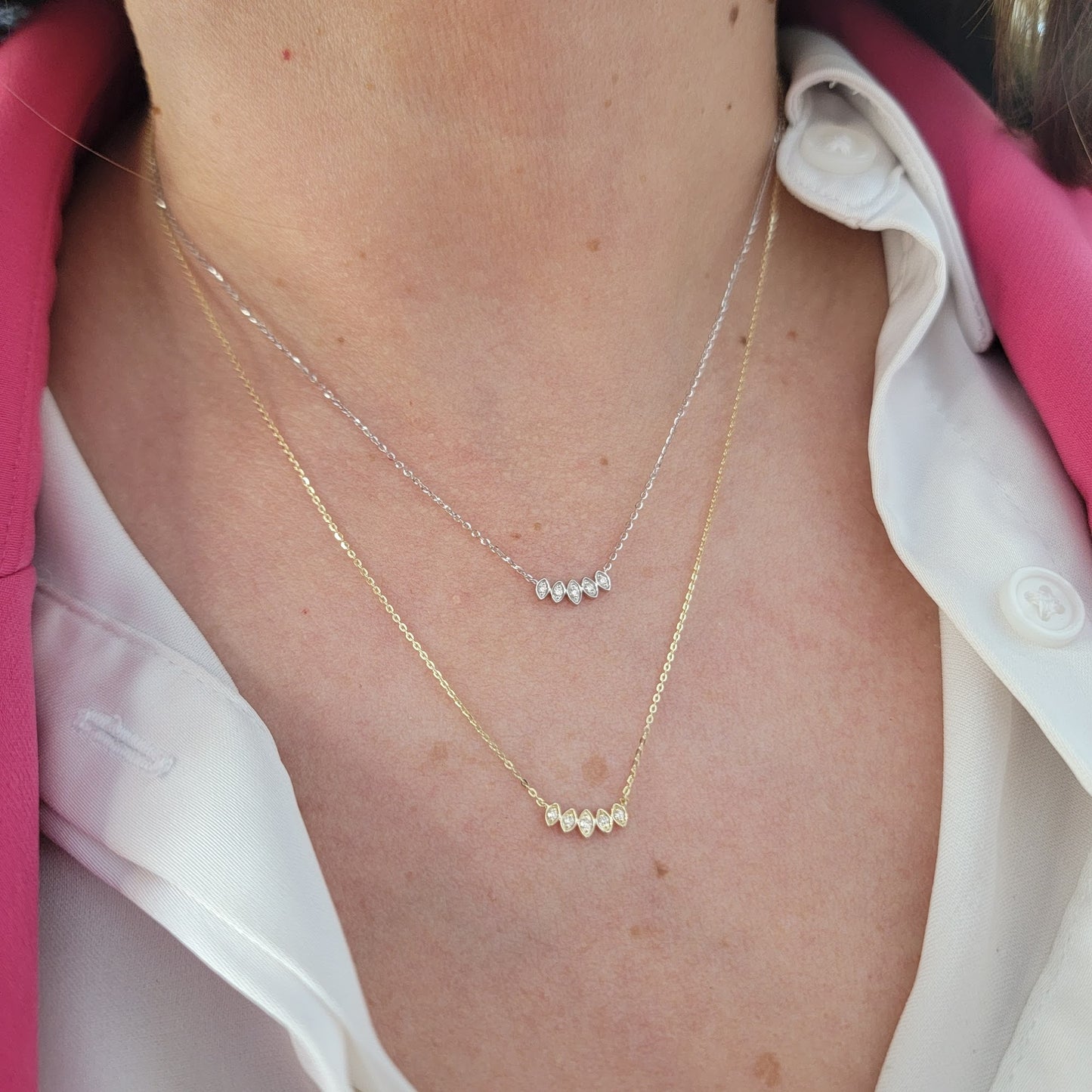 Mini Diamond Pave Marquise Bar Necklace