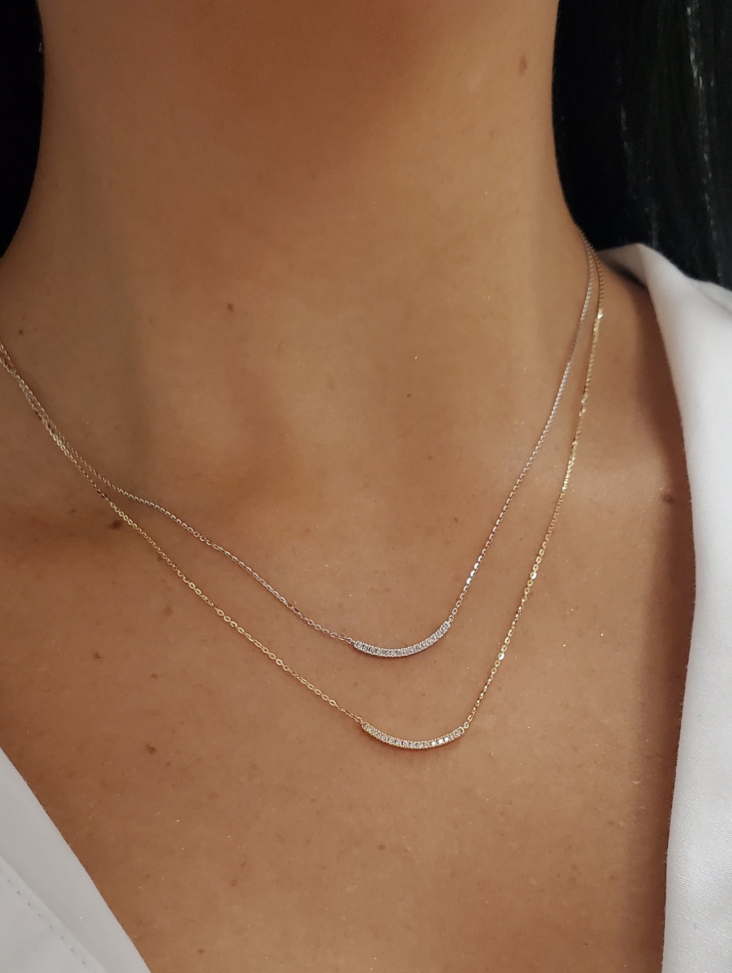 Mini Diamond Curved Bar Necklace