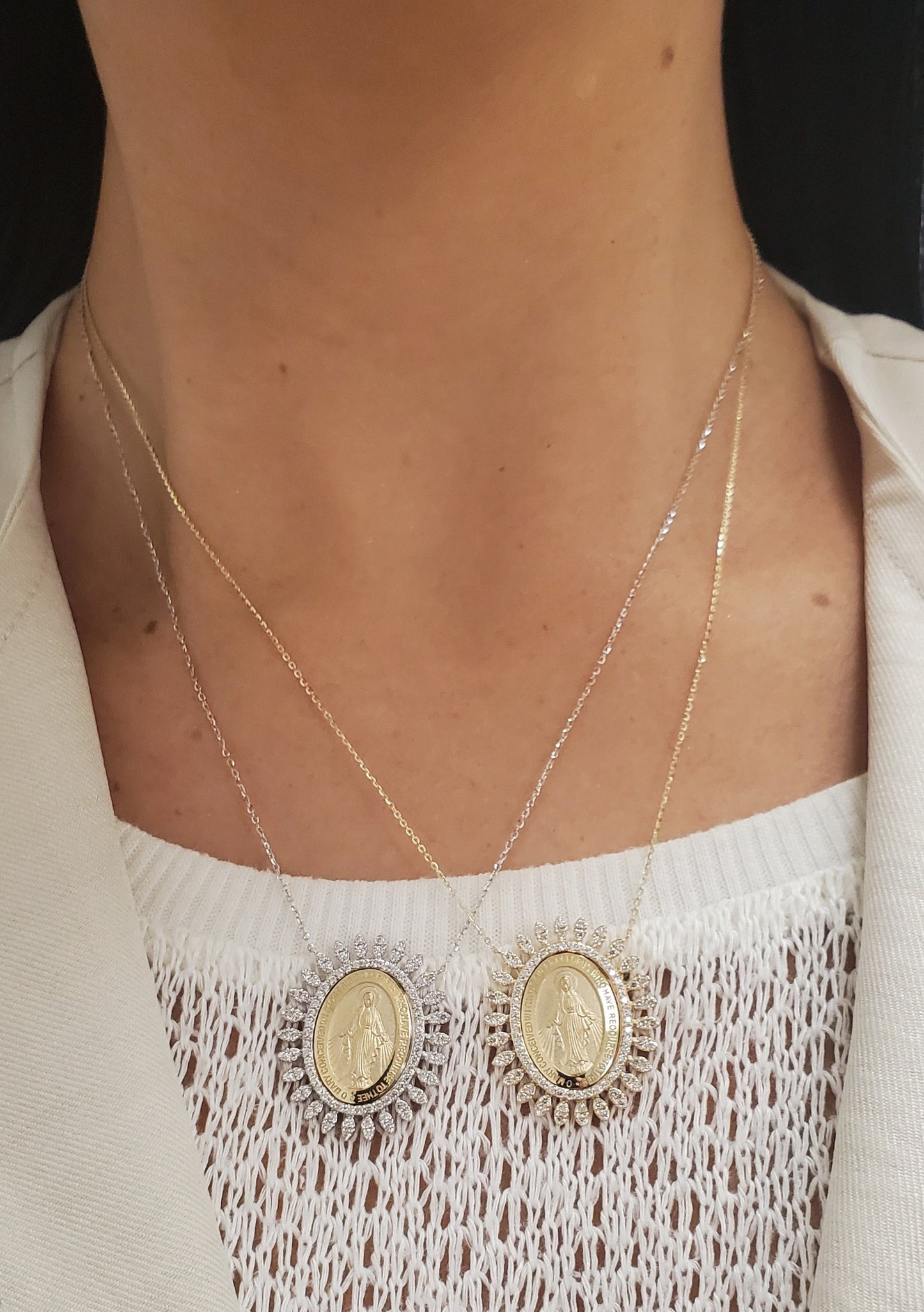 Divine Radiance 14K Gold Diamond Halo Miraculous Medal Necklace