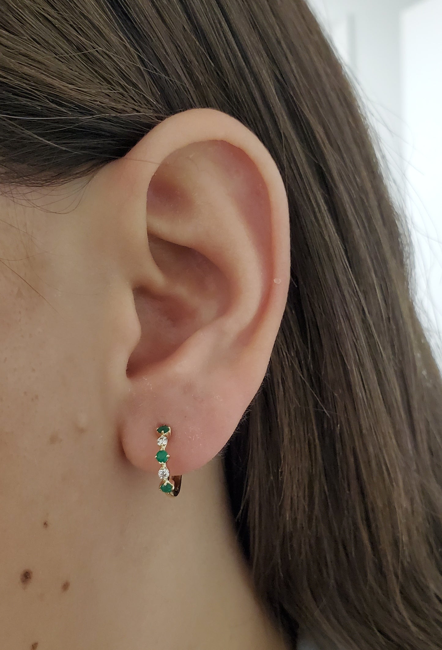 14K Gold Diamond & Color Stone Huggie Earrings