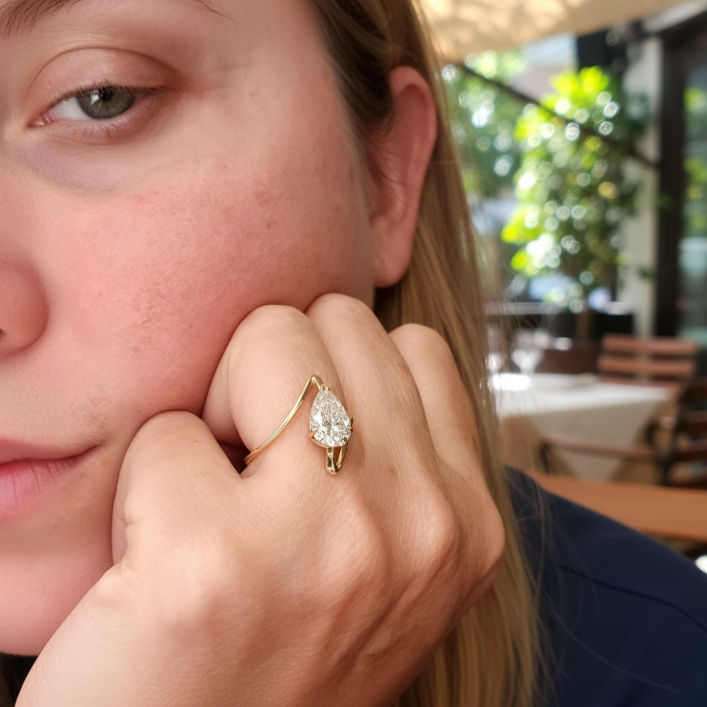 14K Yellow Gold Lab Grown Pear Diamond Bypass Ring – 1.85 CT