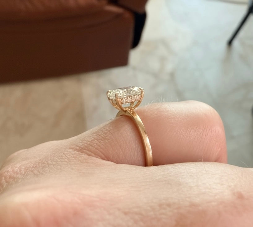 14K Yellow Gold 1.80 CT Lab Grown Oval Diamond Hidden Halo Engagement Ring