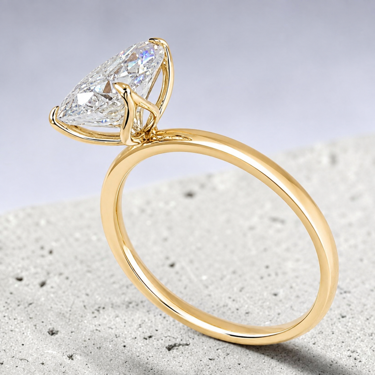 14K Yellow Gold 2 CT Lab Grown Pear Diamond Tulip Prong Solitaire Ring