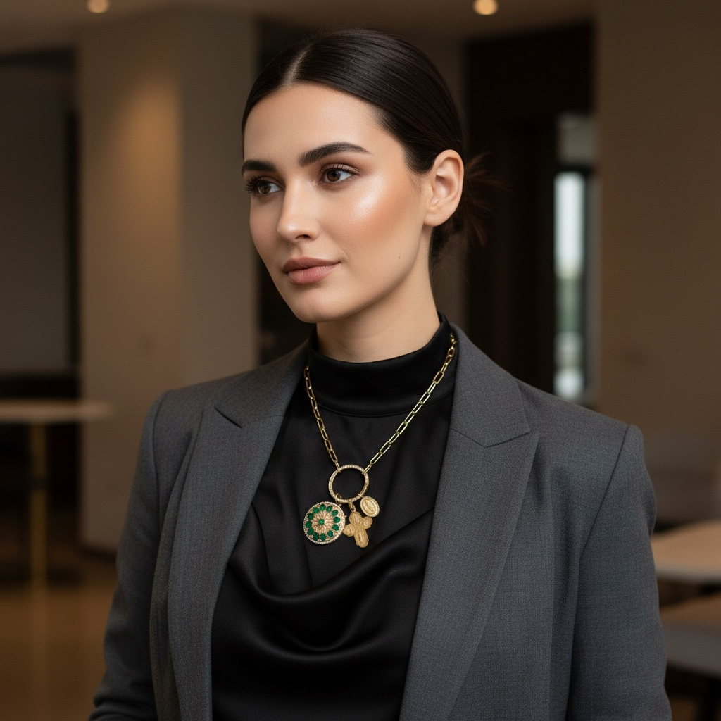 14K Yellow Gold Diamond Carabiner Paperclip Lariat Necklace