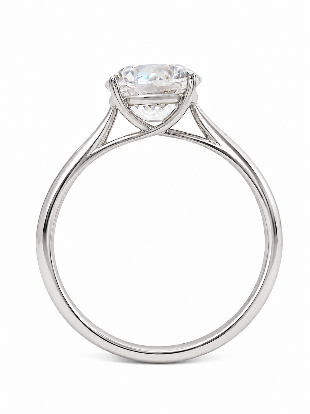 14K White Gold 1.51 CT Lab Grown Round Diamond Cathedral Solitaire Engagement Ring