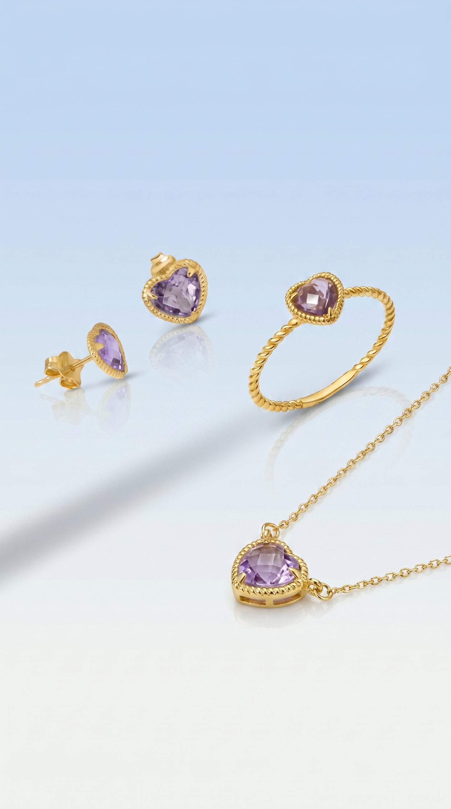 Heart Amethyst Rope Halo Jewelry Set