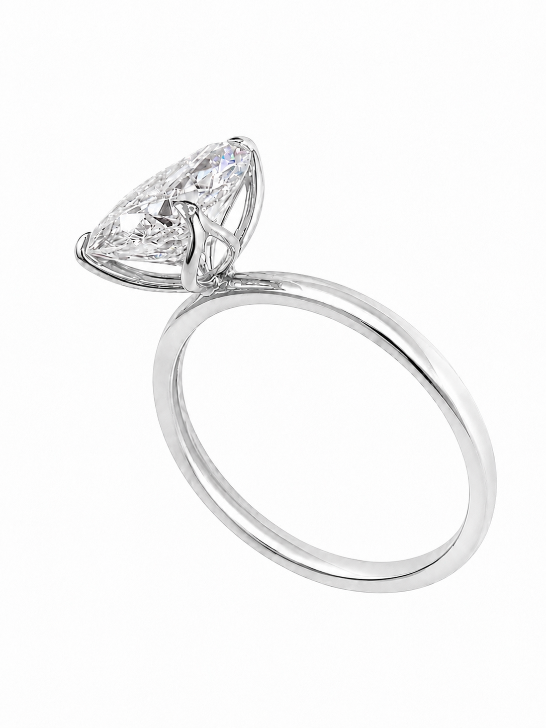 14K White Gold 1.99 CT Lab Grown Pear Diamond Tulip Prong Solitaire Ring