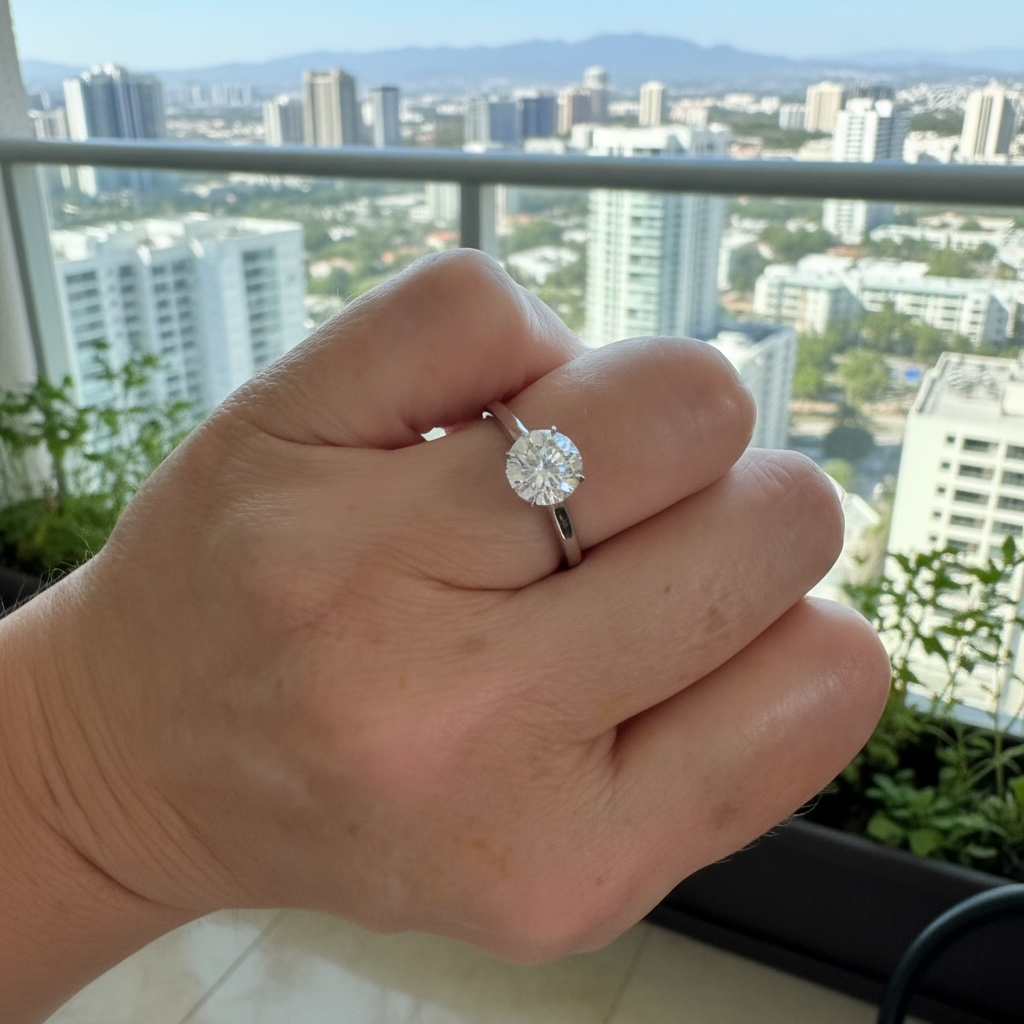14K White Gold 1.51 CT Lab Grown Round Diamond Cathedral Solitaire Engagement Ring