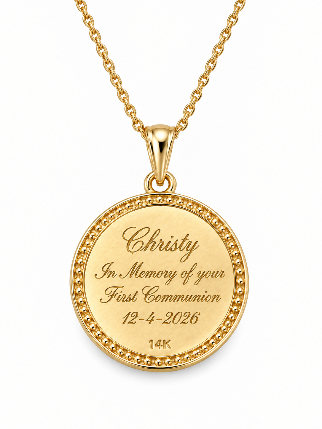 14K Yellow Gold Diamond Our Lady of Mount Carmel Medal Necklace