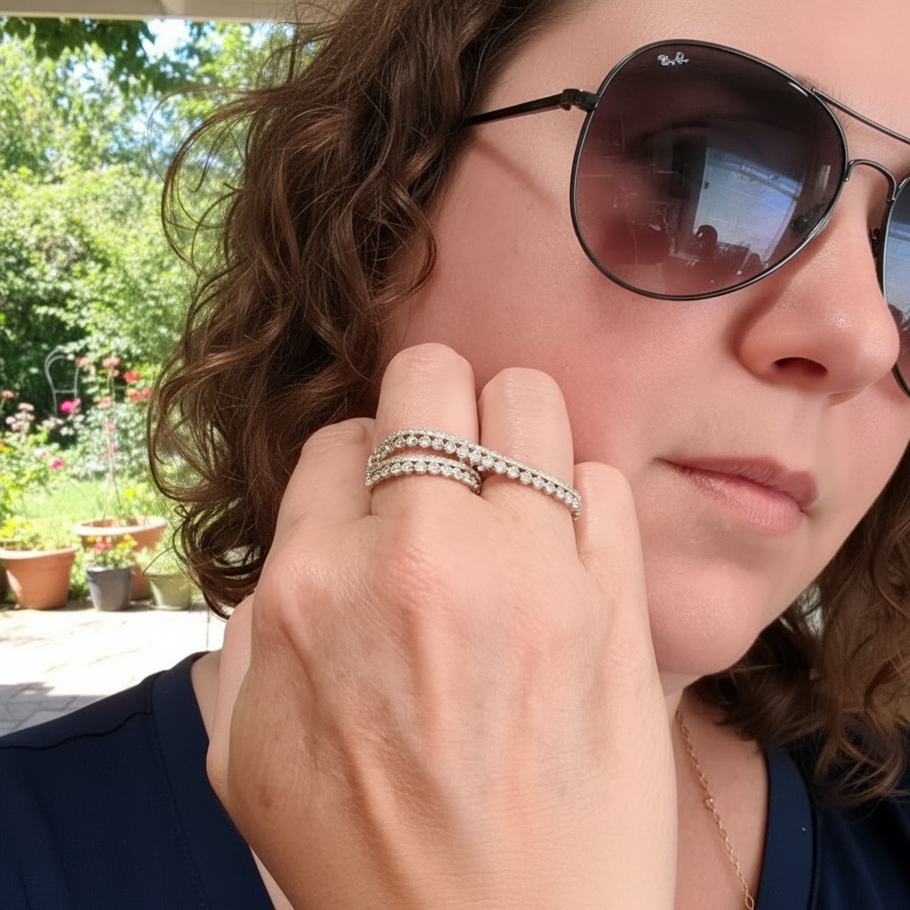 Diamond Two-Finger Ribbon Wrap Ring