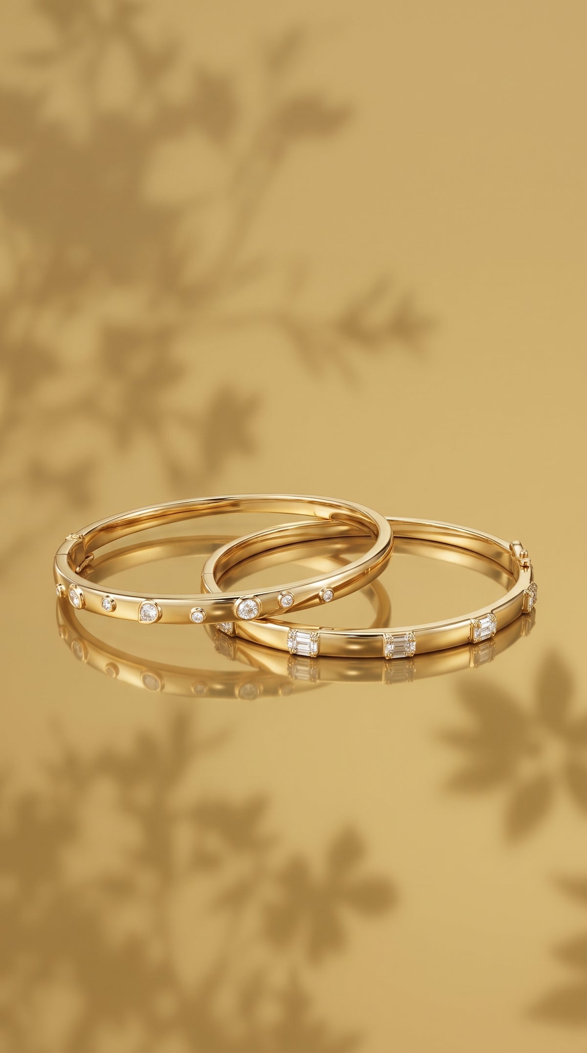 14K Yellow Gold Baguette & Round Diamond Station Bangle – 0.50 CTW