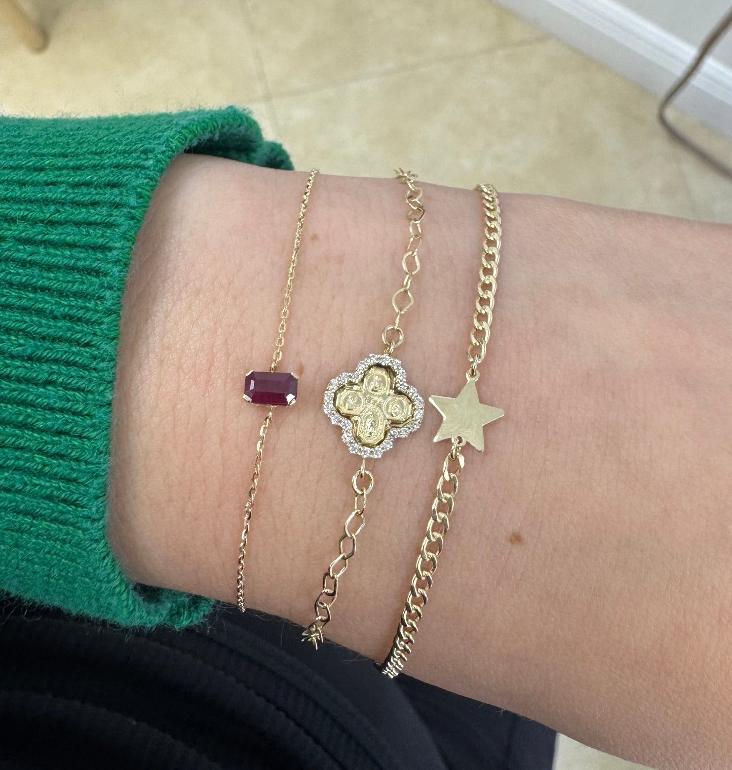 Emerald-Cut Color Stone Gemstone Stacking Bracelet