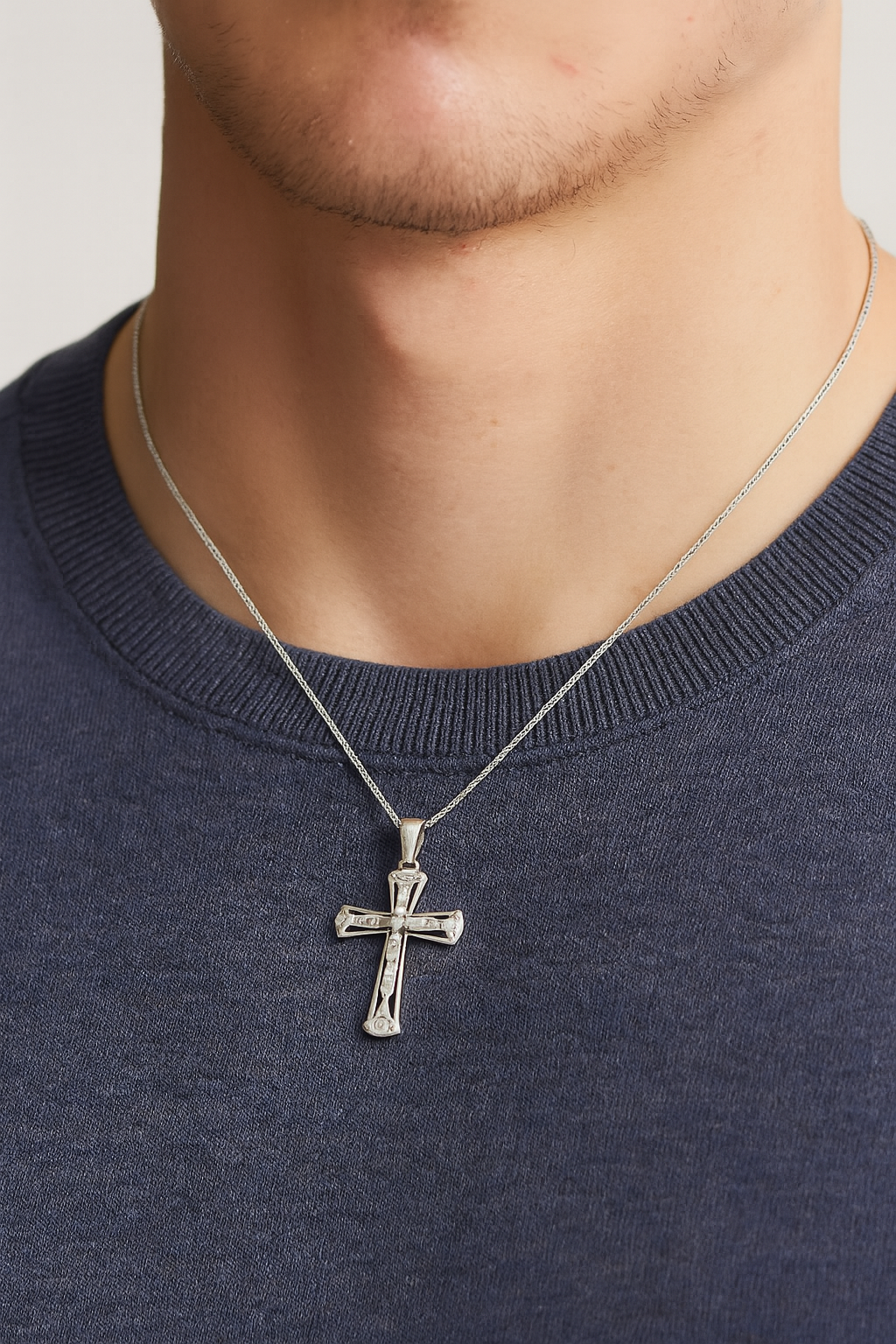 Baguette Diamond Fancy Cross Necklace 14K White Gold