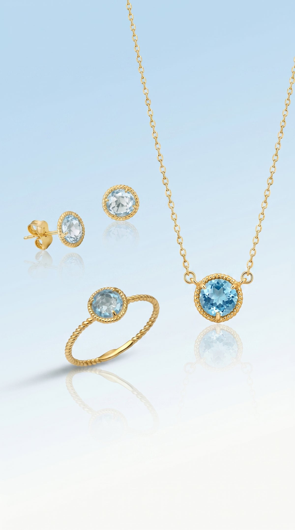 Round Blue Topaz Rope Halo Jewelry Set