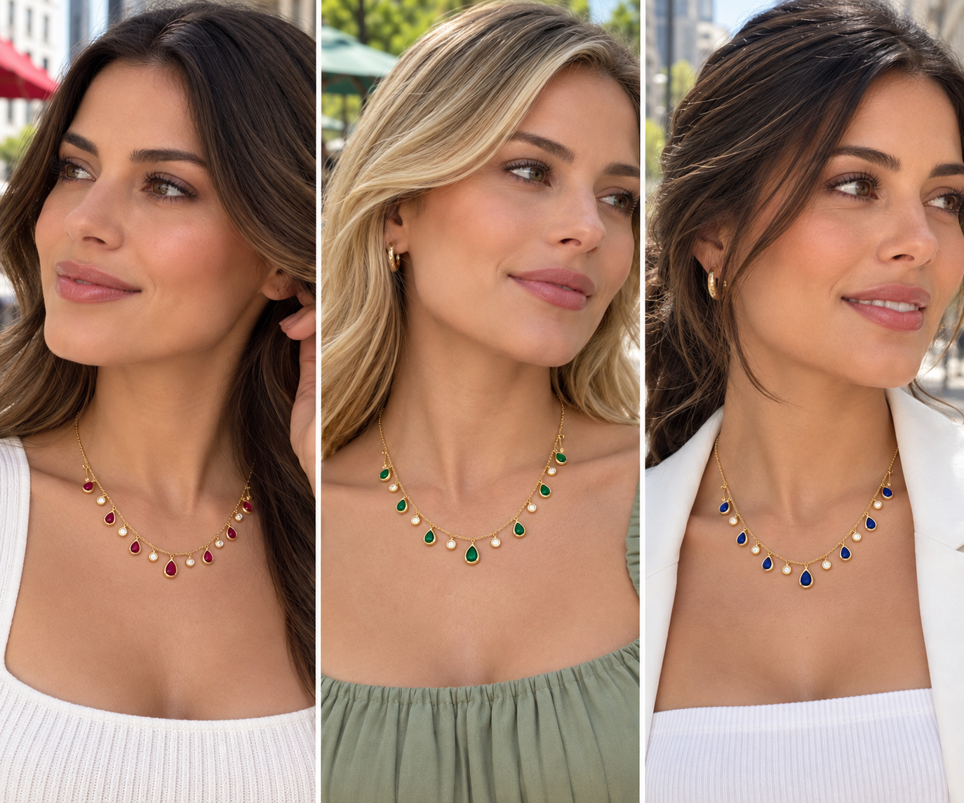 14K Yellow Gold Pear-Shaped Gemstone & Diamond Dangle Necklace