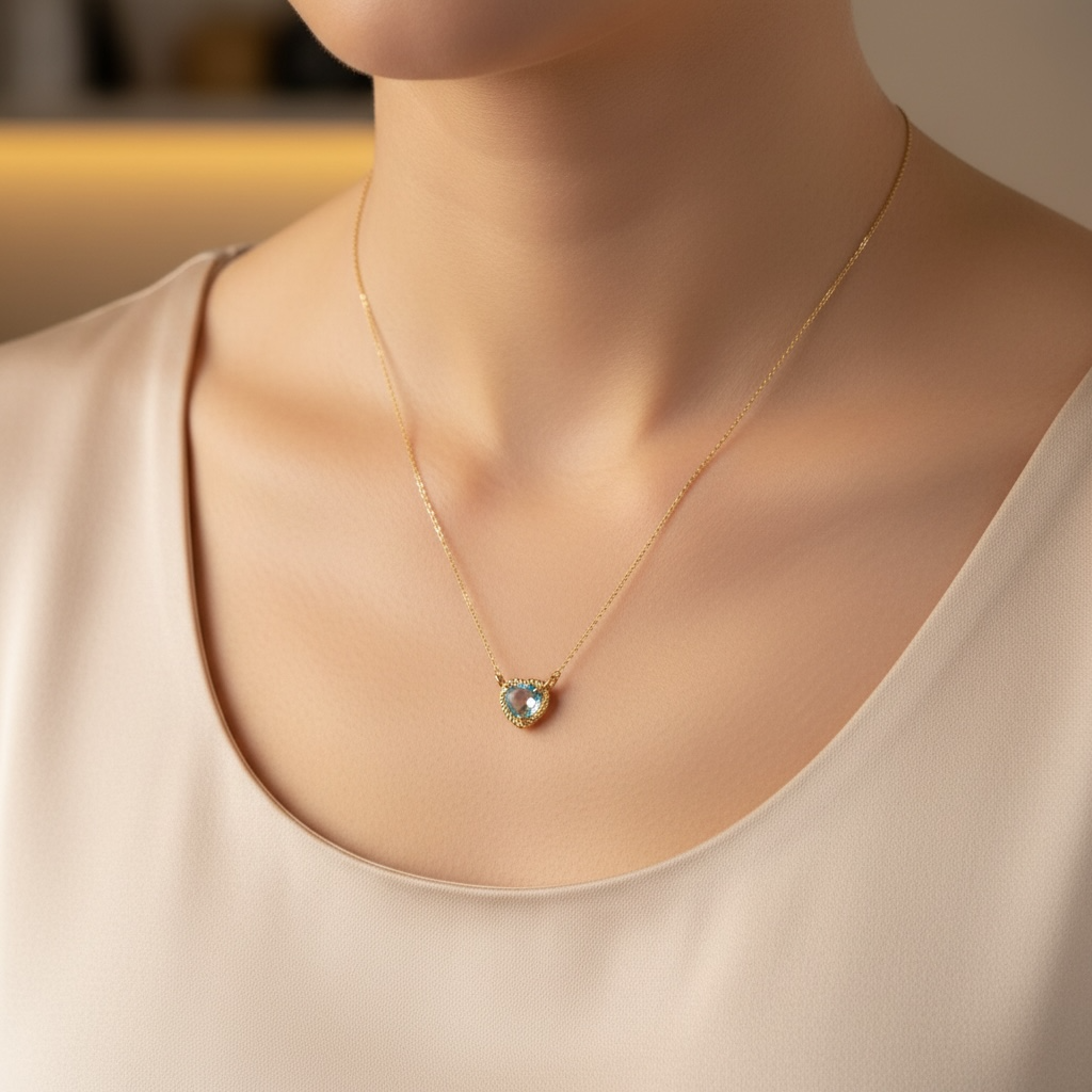 Heart Blue Topaz Rope Halo Jewelry Set